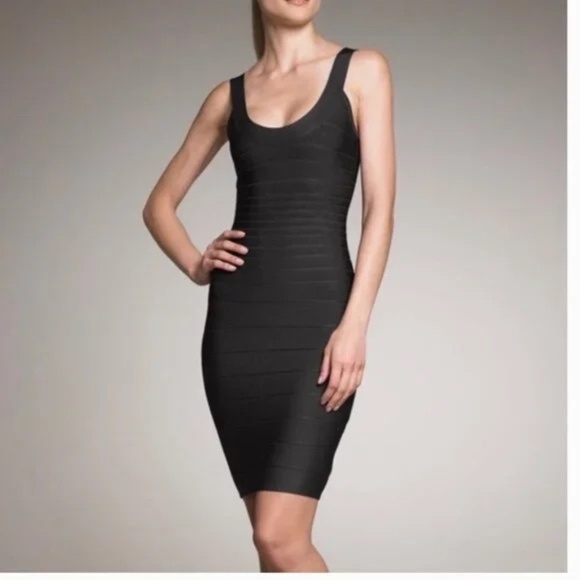 NWOT Herve Leger Black Sydney scoop neck Bandage Mini Dress SxXS $1350 - Picture 1 of 4